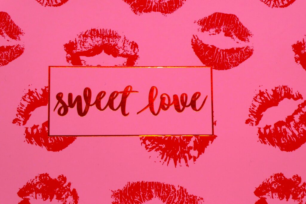 envelope to sweet love with lipstick kisses on it